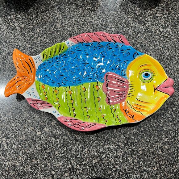 Tabletops Gallery | RARE HTF Coastal Pescada Hand Painted Fish 4 Dish Tropical - Picture 2 of 9